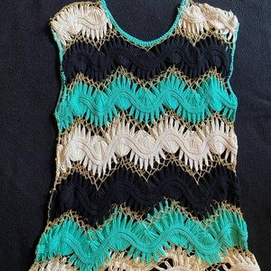 Handmade Black, White, Teal Crochet Top.